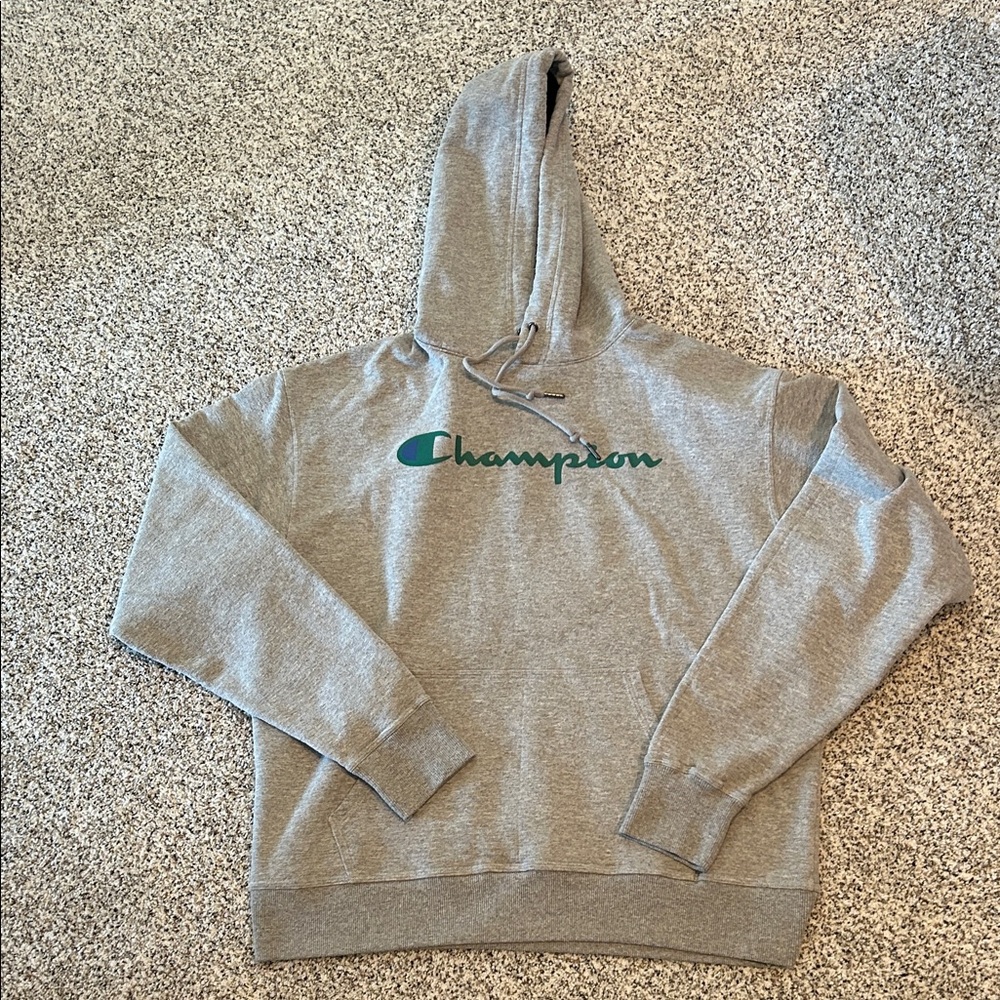 Champion Heather Gray Hoodie with Green Logo